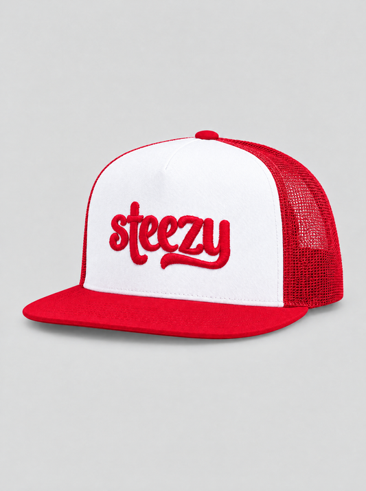 Steezy Groovy Trucker Hat (Red/R&W)