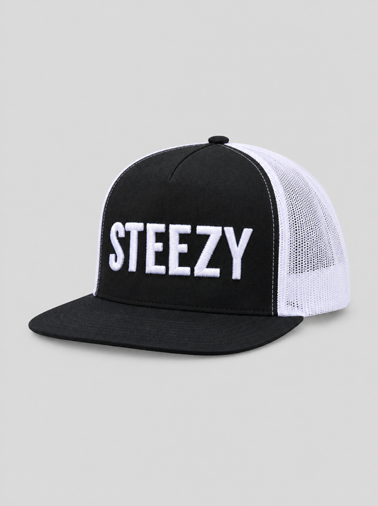 Straight Steezy Trucker Hat (White/B&W)