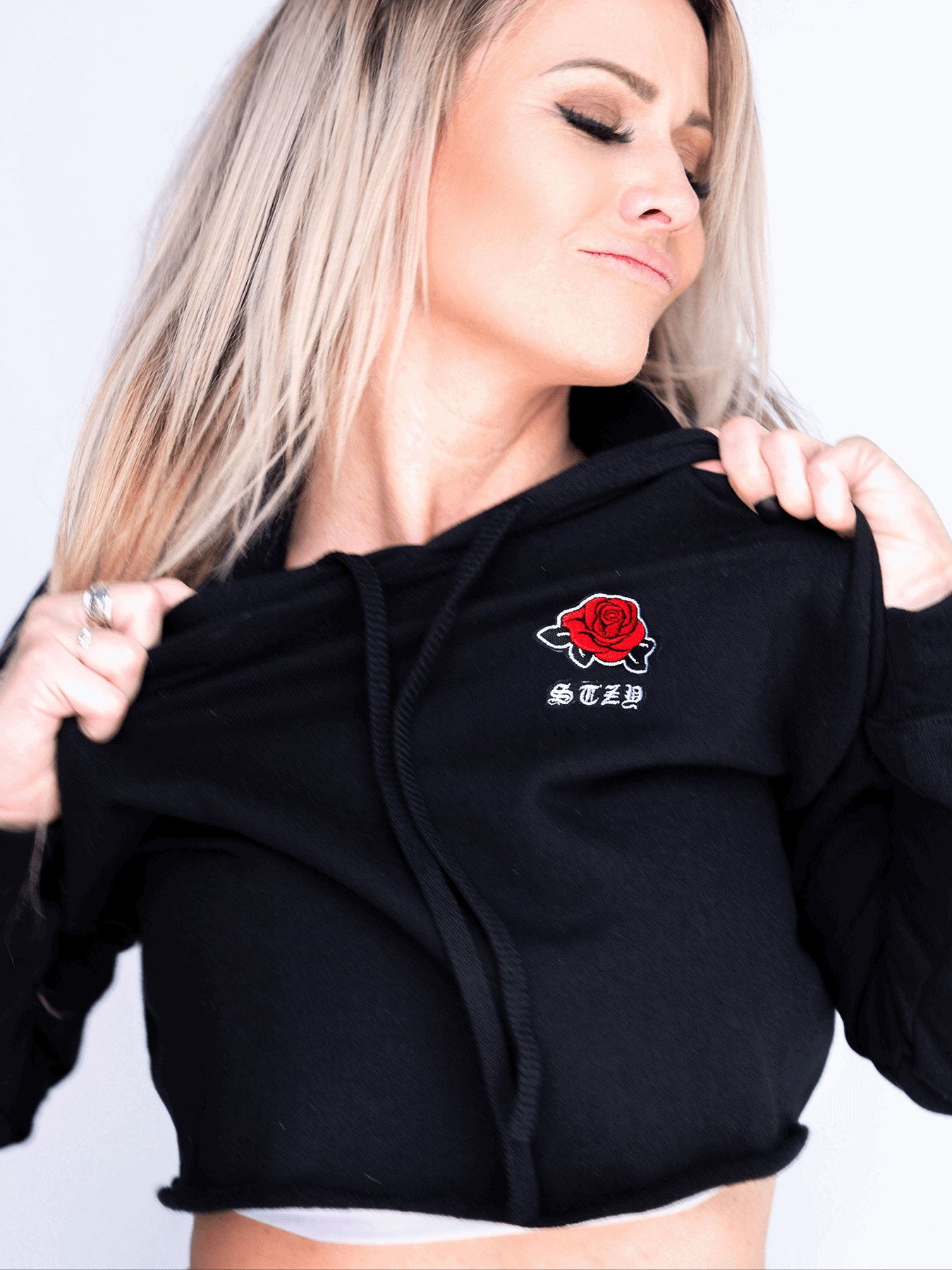 STZY Rose Embroidered Crop Hoodie - STEEZY Clothing