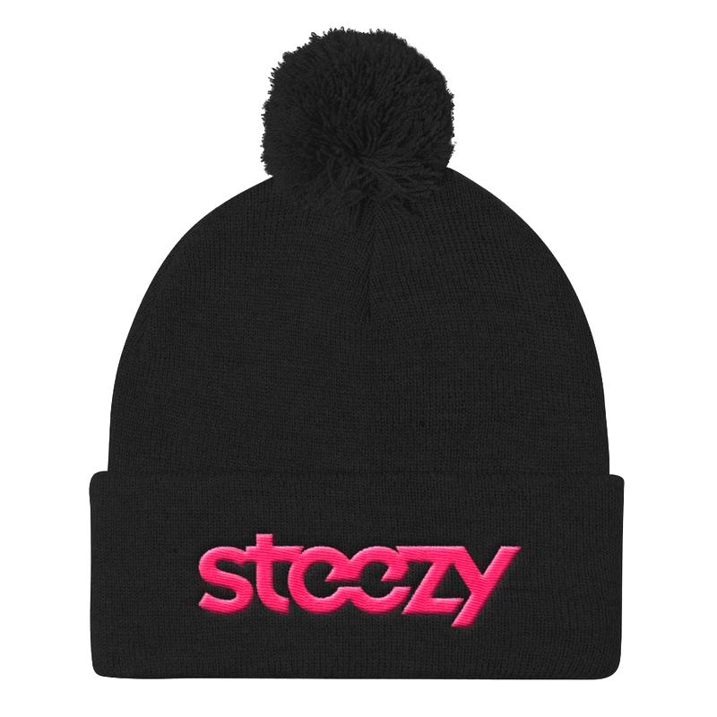 "Steezy Logo" Pom Pom Beanie (Black & Pink) - STEEZY Clothing