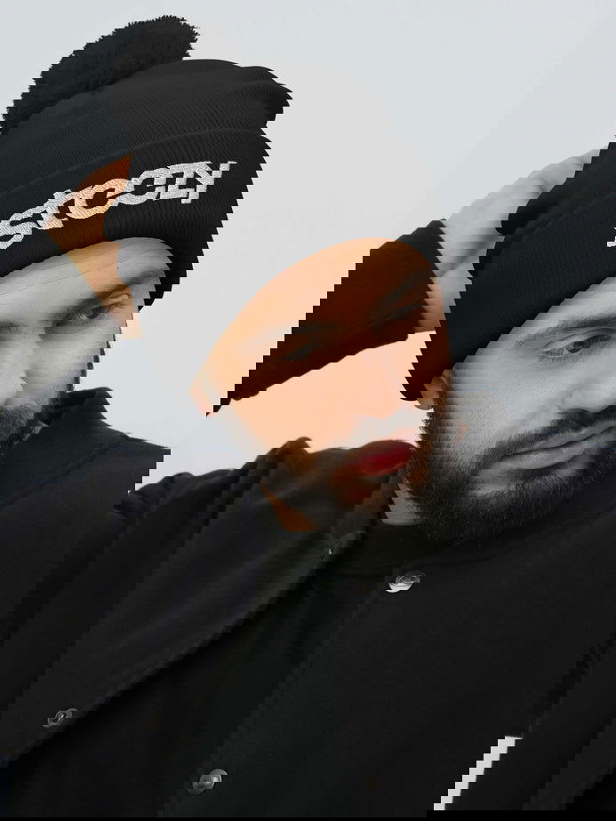 "Steezy Logo" Pom Pom Beanie (Black & White) - STEEZY Clothing