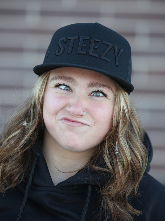 Straight Steezy Trucker Hat (Black/Black) - STEEZY Clothing