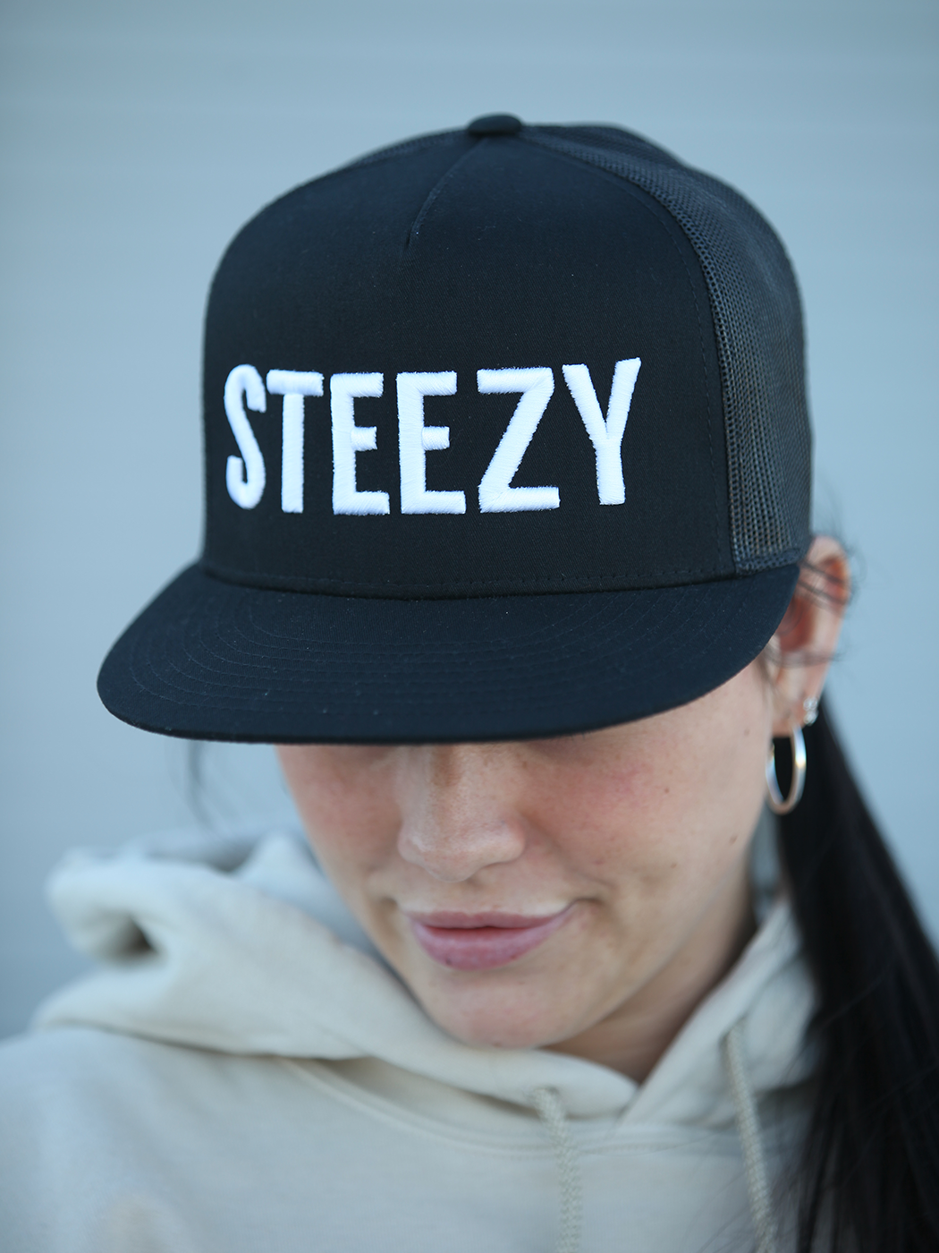 Straight Steezy Trucker Hat (White/Black) - STEEZY Clothing