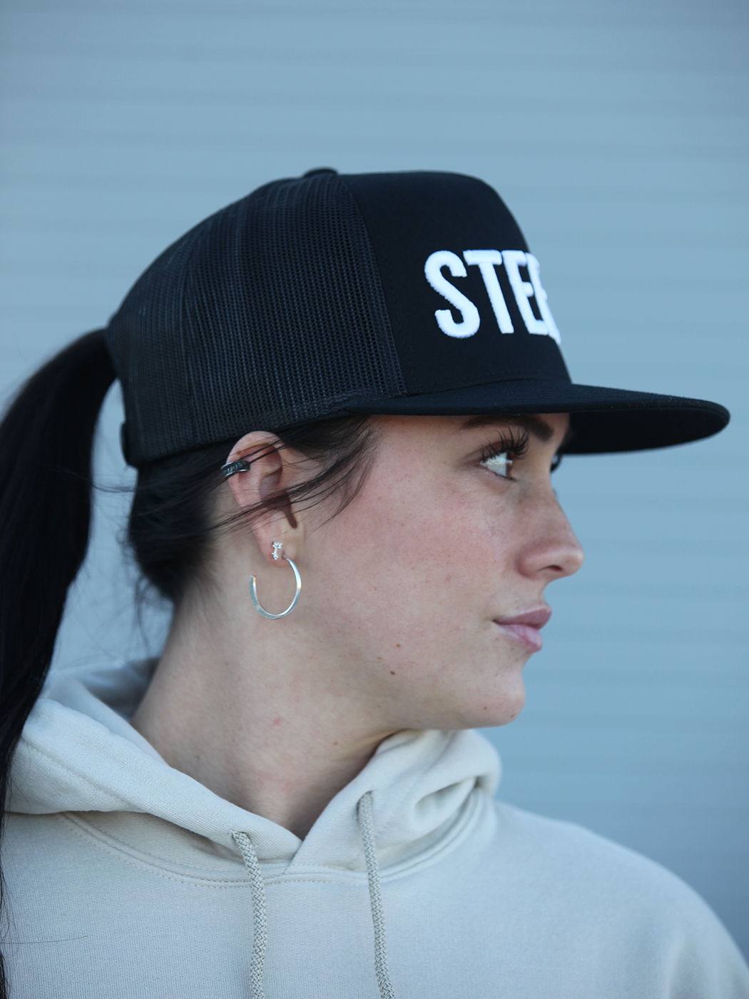 Straight Steezy Trucker Hat (White/Black) - STEEZY Clothing
