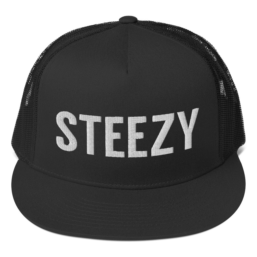 Straight Steezy Trucker Hat (White/Black) - STEEZY Clothing