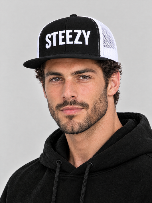 Straight Steezy Trucker Hat (White/B&W)