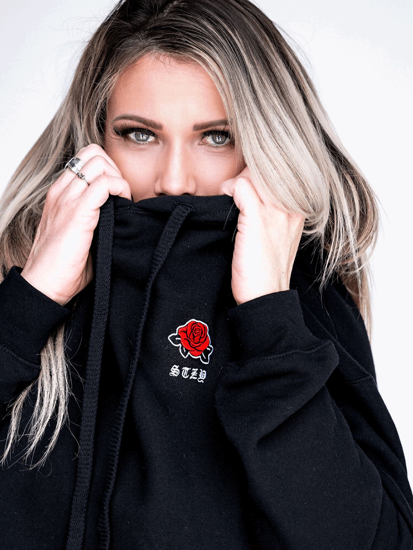 Hoodie with embroidered rose hotsell