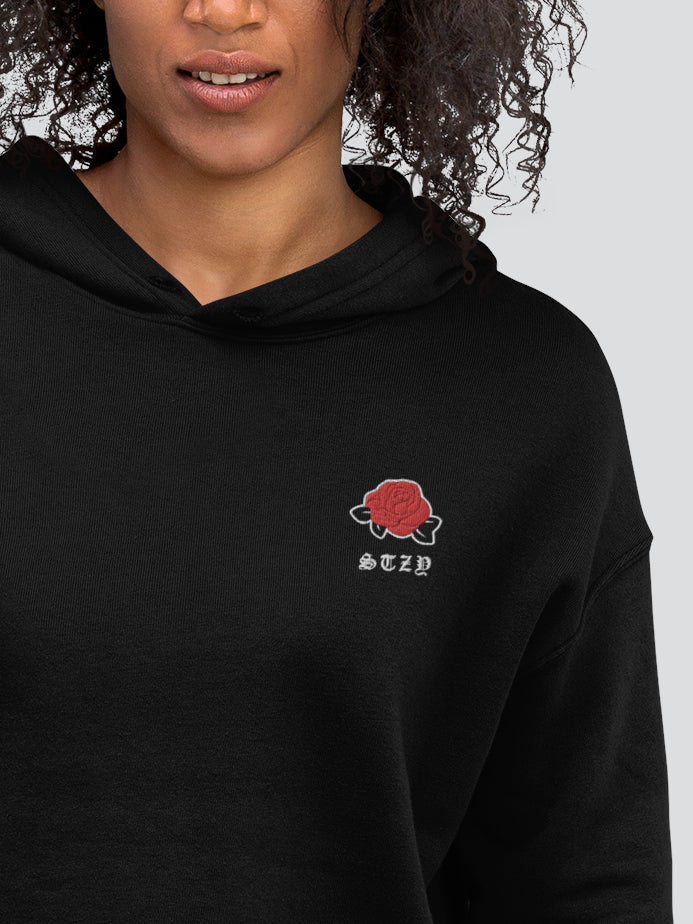 STZY Rose Embroidered Crop Hoodie - STEEZY Clothing