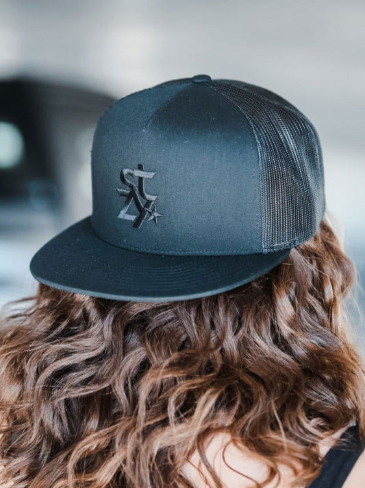 STZY Star Trucker Hat (Black/Black) - STEEZY Clothing