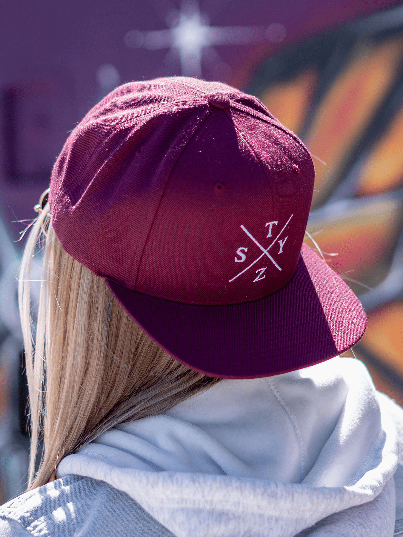 STZY X Snapback Hat (White/Maroon) - STEEZY Clothing