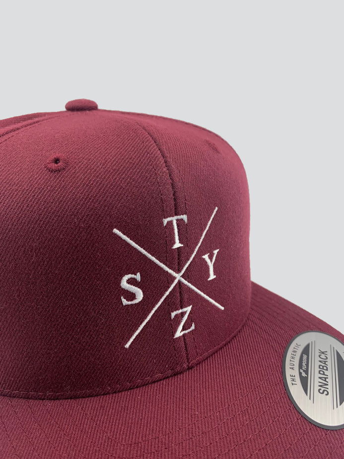 STZY X Snapback Hat (White/Maroon) - STEEZY Clothing