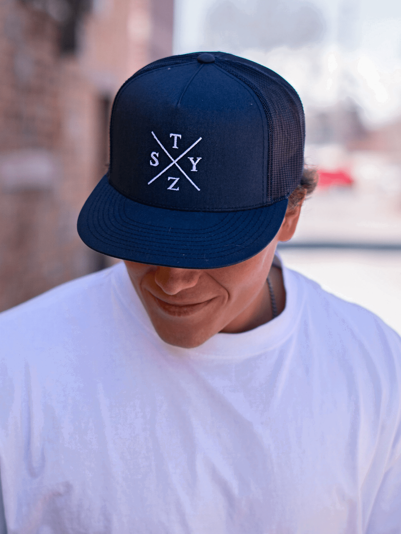 STZY X Trucker Hat (White/Navy) - STEEZY Clothing