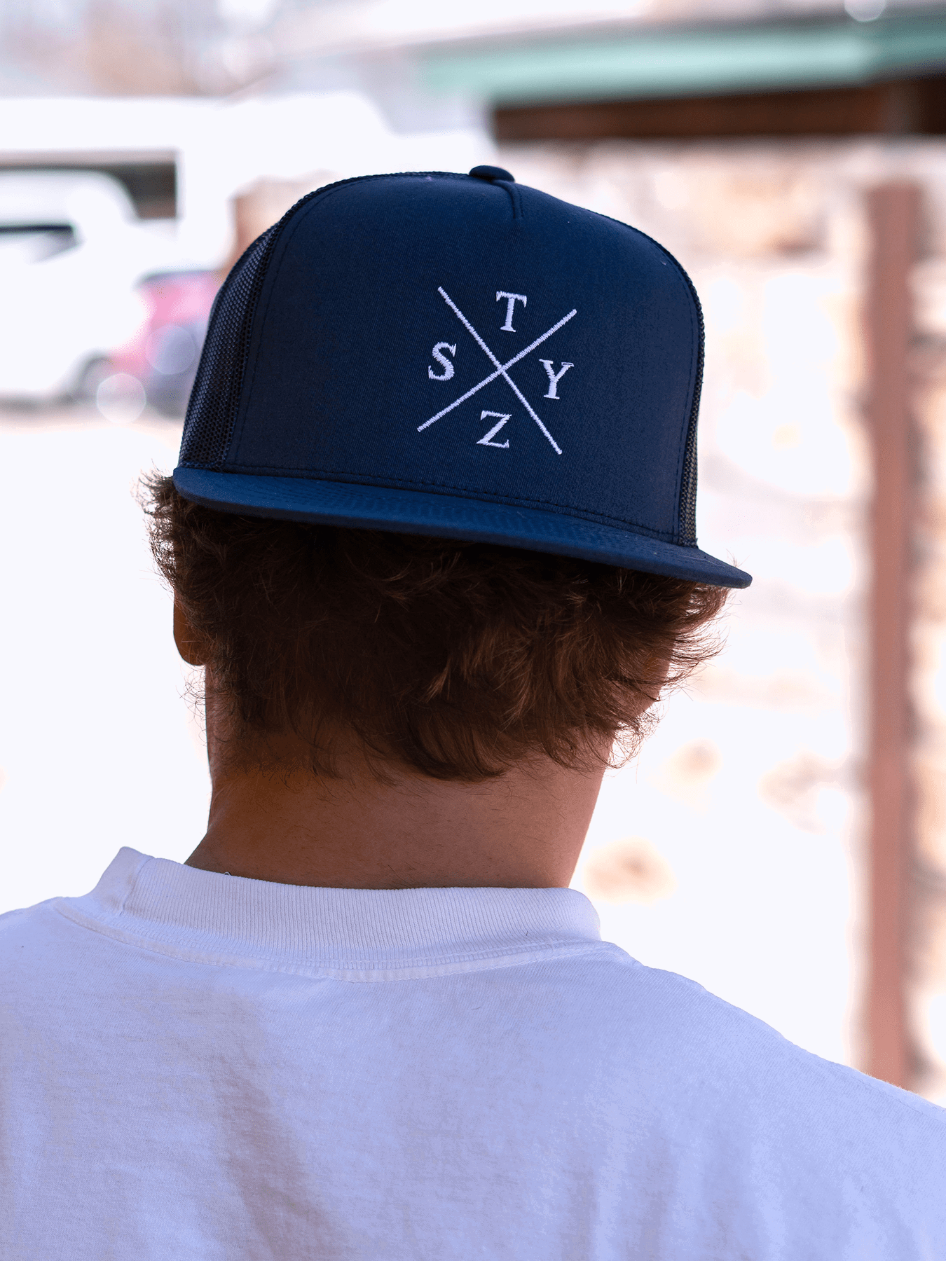 STZY X Trucker Hat (White/Navy) - STEEZY Clothing