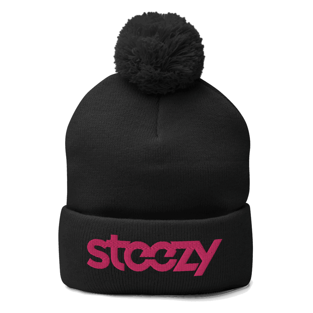 "Steezy Logo" Pom Pom Beanie (Black & Pink) - STEEZY Clothing
