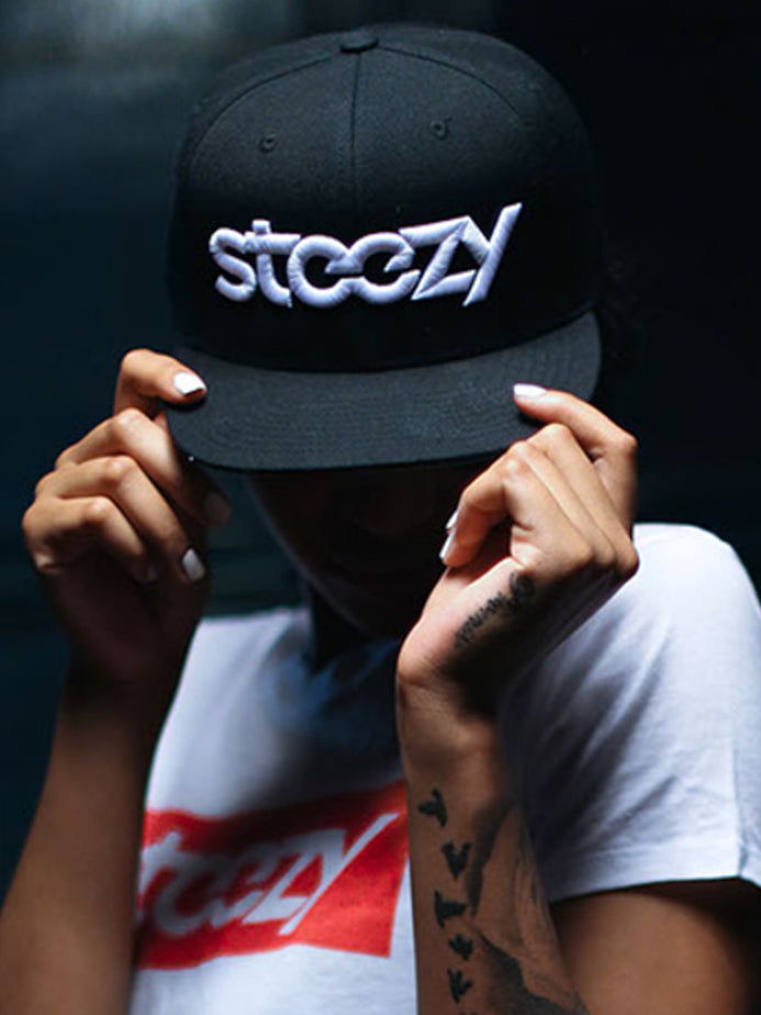 Steezy Logo Snapback Hat (White/Black) - STEEZY Clothing