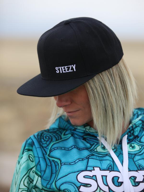 Steezy Small Text Snapback Hat (White/Black) - STEEZY Clothing