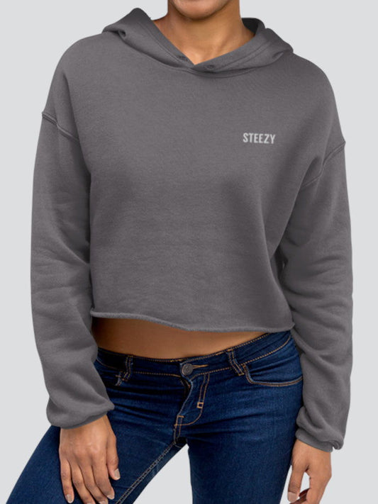 Steezy Text Embroidered Crop Hoodie - STEEZY Clothing