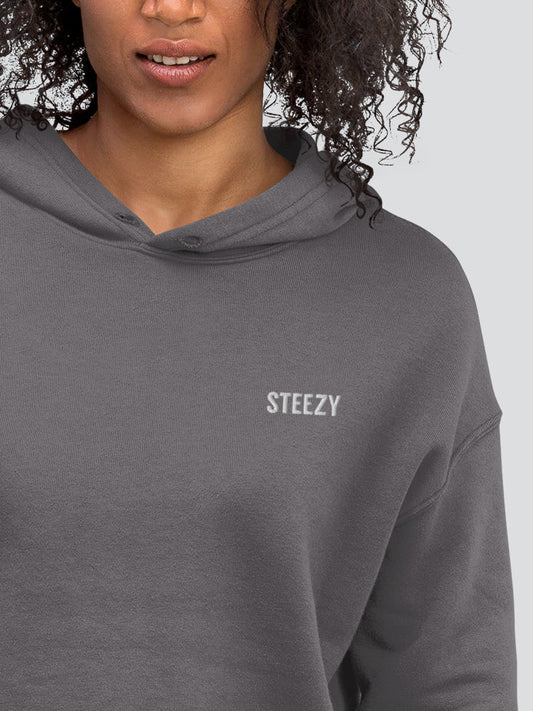 Steezy Text Embroidered Crop Hoodie - STEEZY Clothing