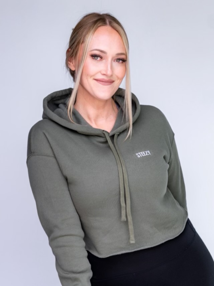 Steezy Text Embroidered Crop Hoodie - STEEZY Clothing