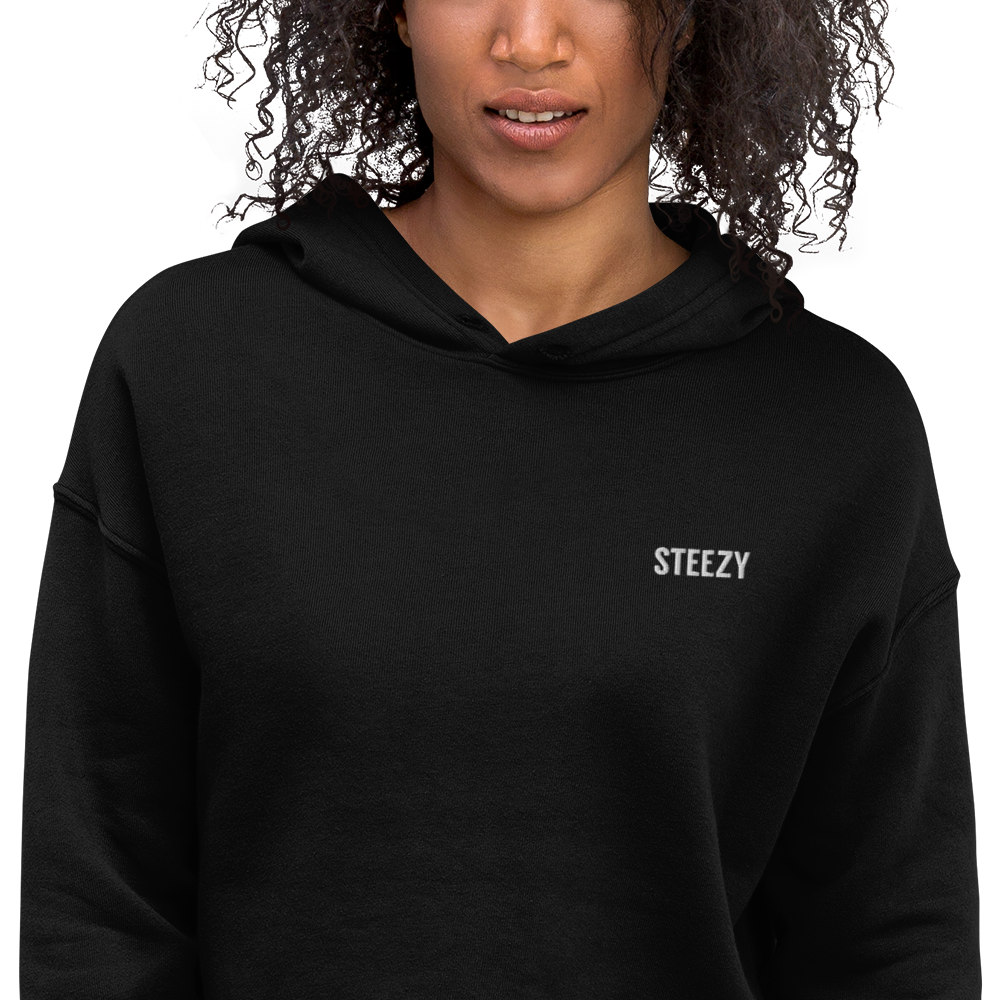 Steezy Text Embroidered Crop Hoodie - STEEZY Clothing