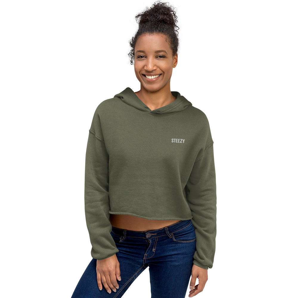 Steezy Text Embroidered Crop Hoodie - STEEZY Clothing