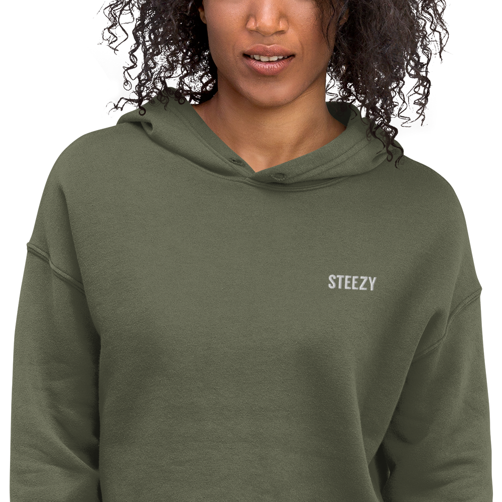 Steezy Text Embroidered Crop Hoodie - STEEZY Clothing