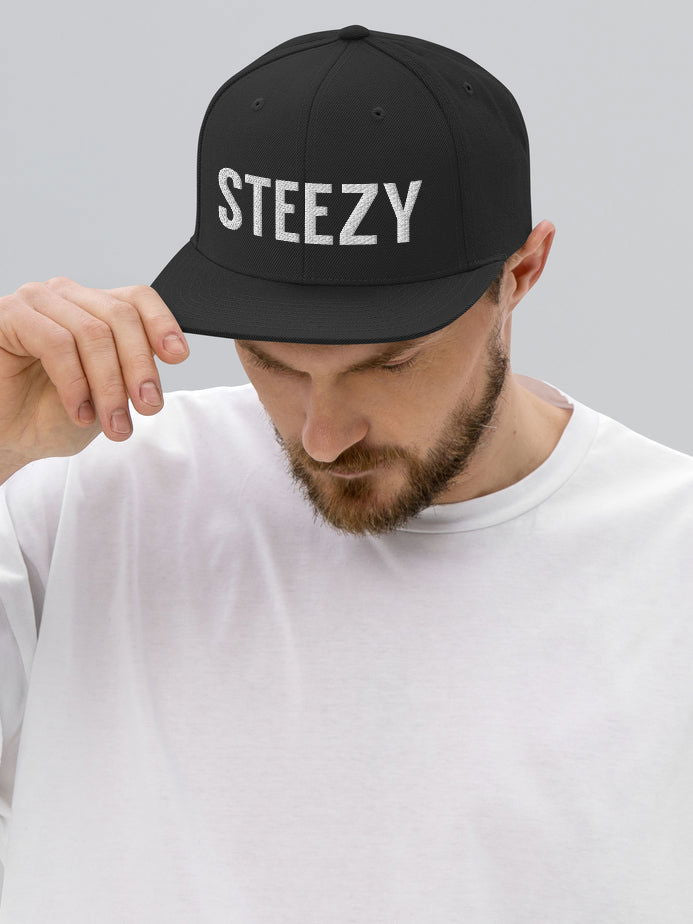 Straight Steezy Snapback Hat (White/Black) - STEEZY Clothing