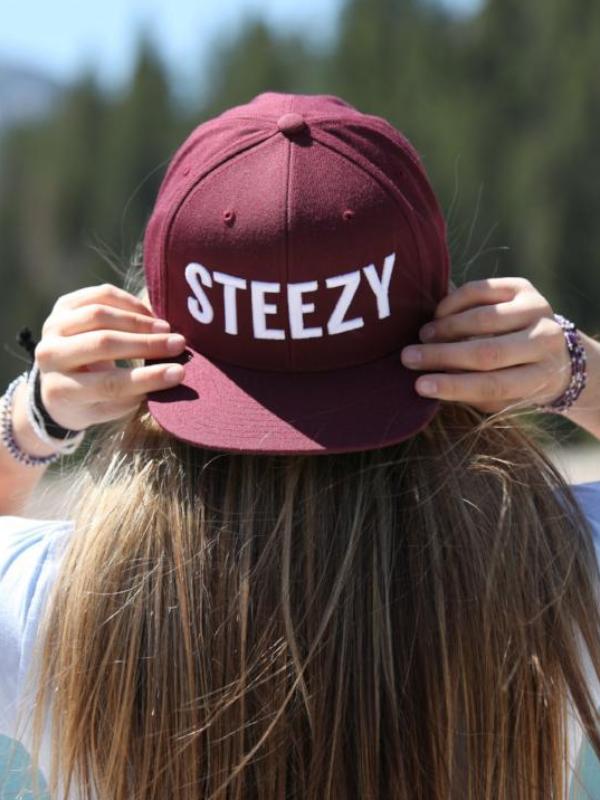 Straight Steezy Snapback Hat (White/Maroon) - STEEZY Clothing