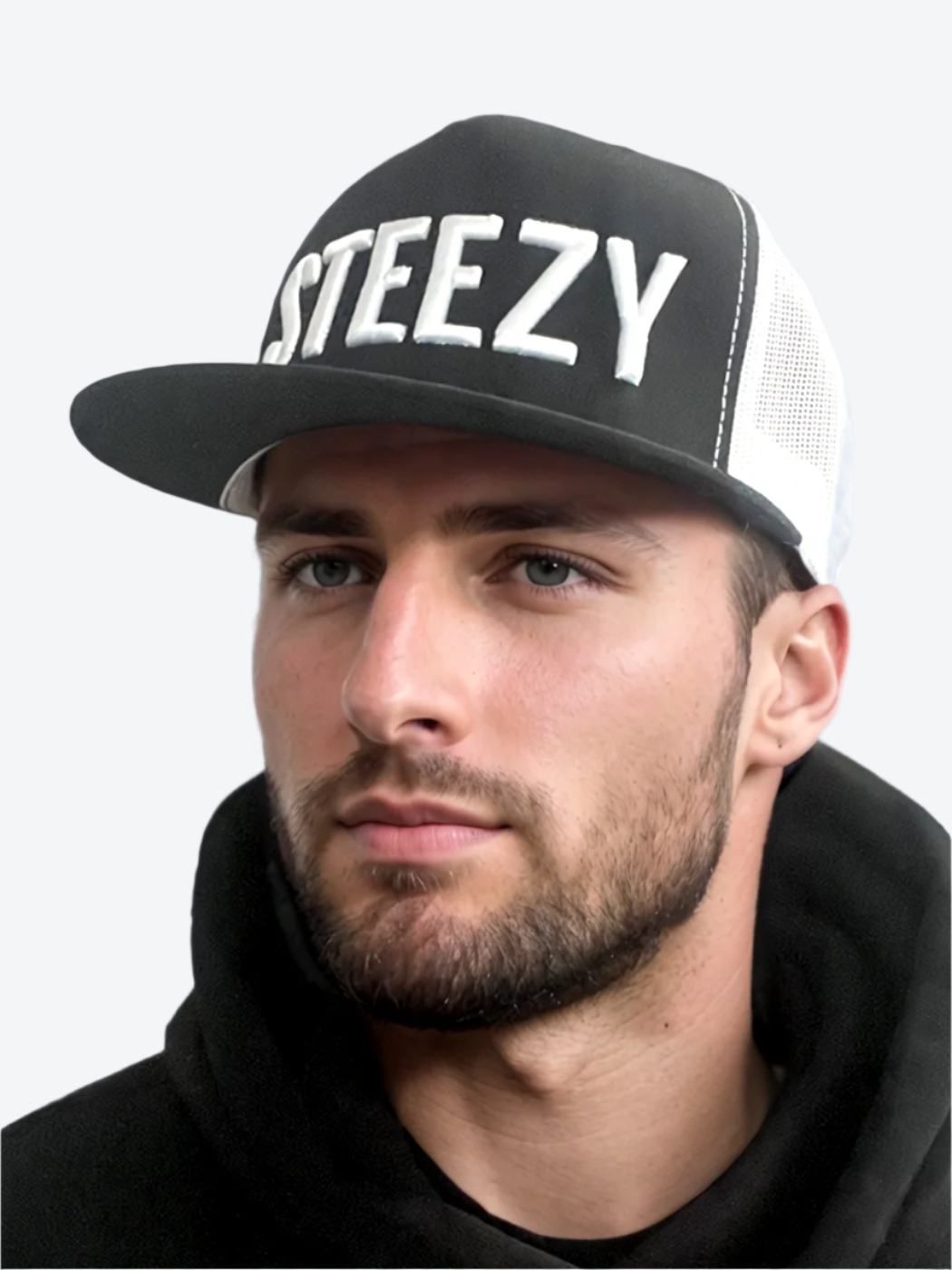 Straight Steezy Trucker Hat (White/B&W) - STEEZY Clothing