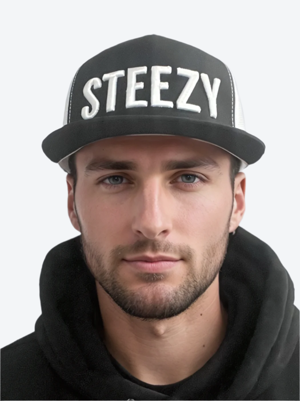 Straight Steezy Trucker Hat (White/B&W) - STEEZY Clothing