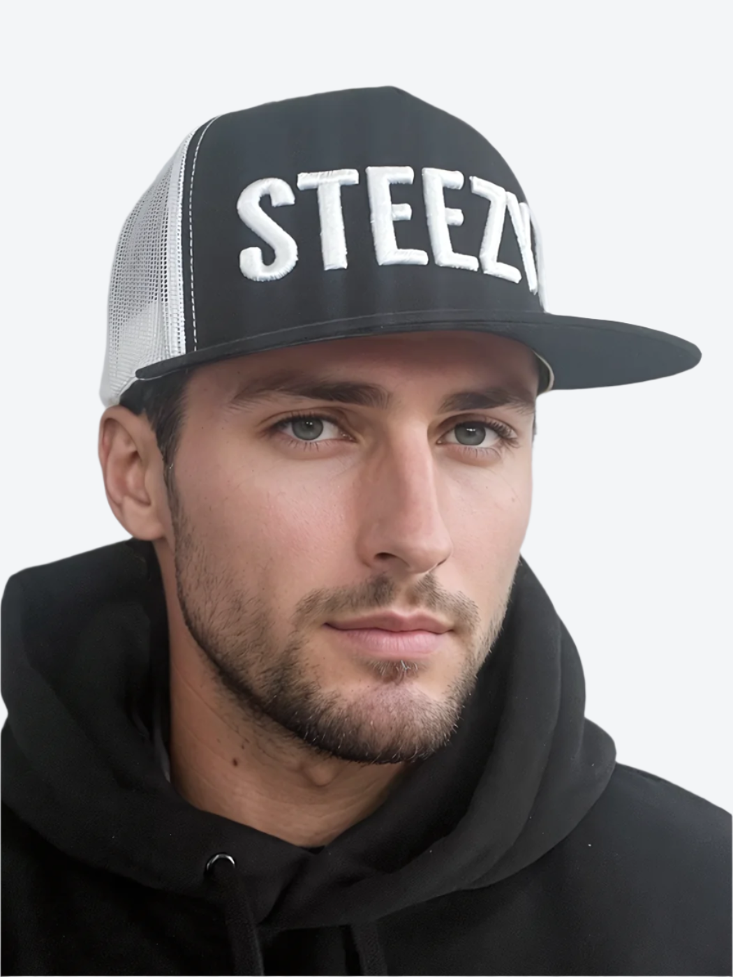 Straight Steezy Trucker Hat (White/B&W) - STEEZY Clothing