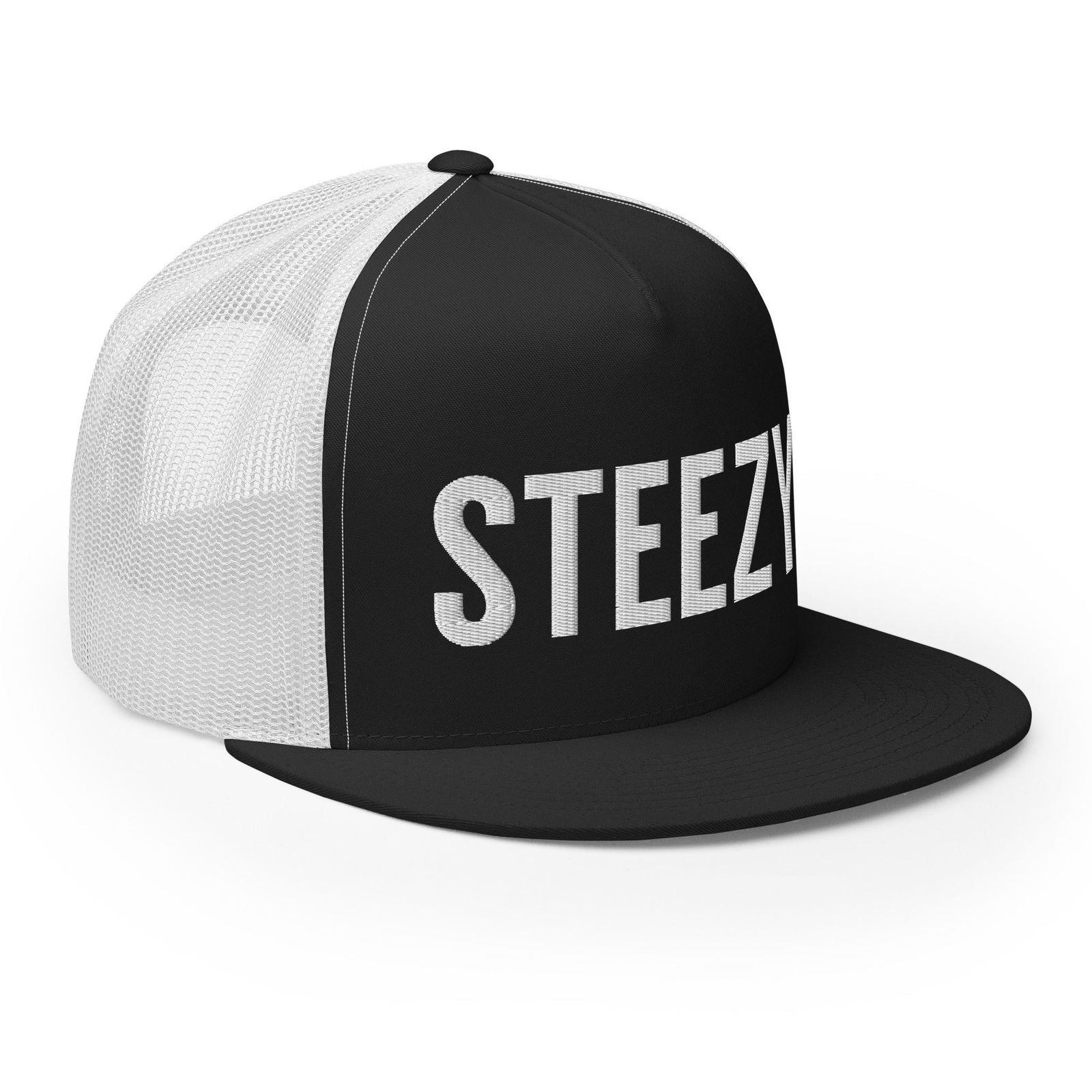 Straight Steezy Trucker Hat (White/B&W) - STEEZY Clothing