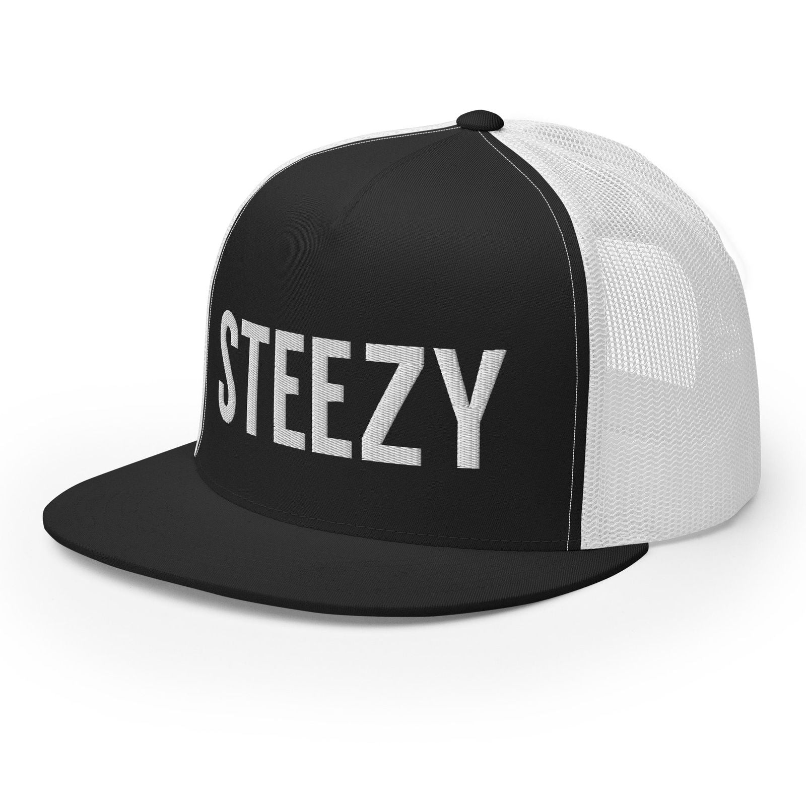 Straight Steezy Trucker Hat (White/B&W) - STEEZY Clothing