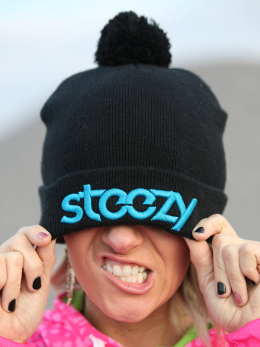 STEEZY - "Steezy Logo" Pom Pom Beanie (Black & Blue) - Clothing